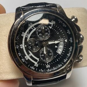 Brooks Brothers chronograph, 06793, black dial, leather strap, new battery